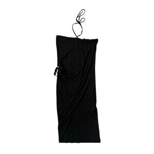 MM6 Maison Martin Margiela Black Jersey Halter Tie Side Midi Dress Size XS